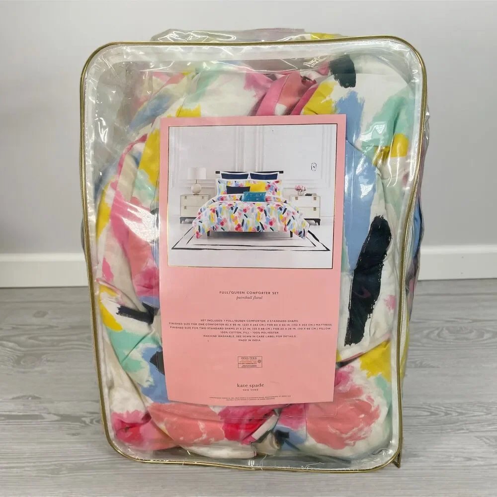 Kate Spade Paintball Floral Full-Queen Comforter Colorful Watercolor Pink Blue